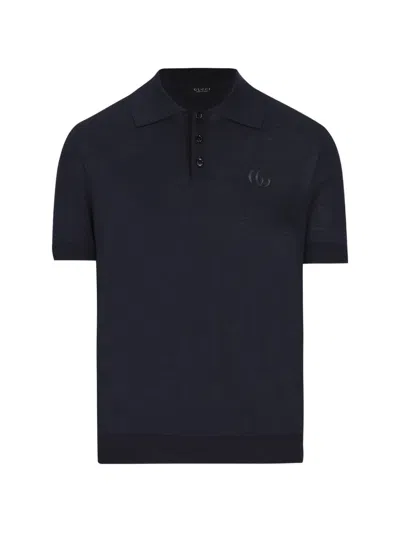 Gucci Double G Embroidered Polo Shirt In Black