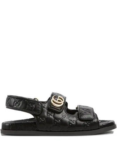 Gucci Double G Flat Sandals In Black
