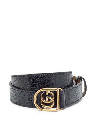 Pre-owned Gucci Double G Frame Belt In Black