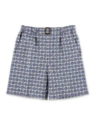 Gucci Kids' Double G Cotton Shorts In Blue