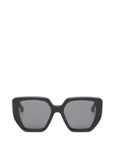 Pre-owned Gucci Double G Geometric-frame Sunglasses In Black