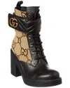 Gucci Double G Gg Canvas & Leather Boot In Brown