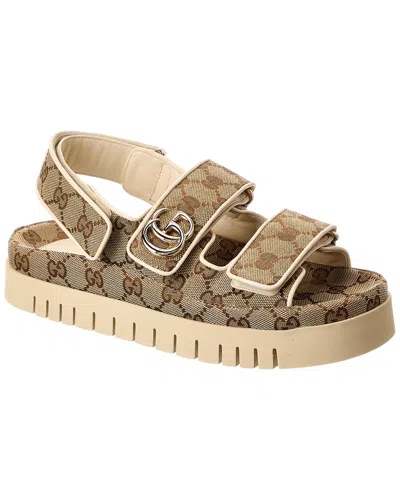 Gucci Double G Gg Canvas & Leather Sandal