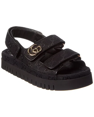 Gucci Double G Gg Canvas & Leather Sandal In Black