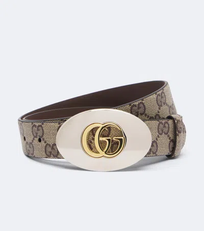 Gucci Double G Gg Canvas Belt In Gray