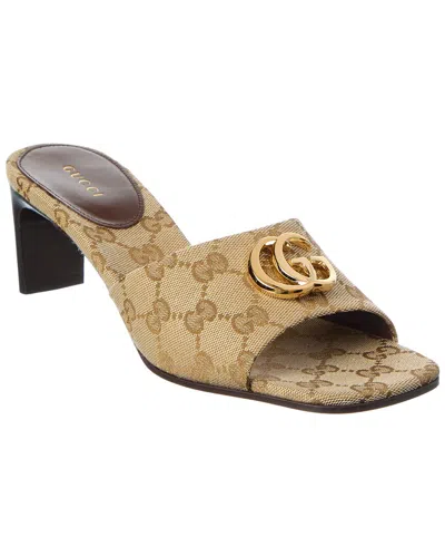 Gucci Double G Gg Canvas Sandal In Brown