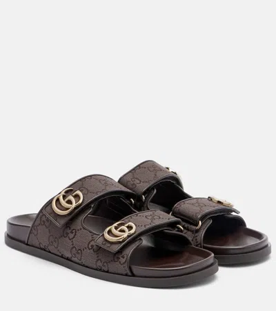 Gucci Leather Upper And Rubber Sole Sandal In Brown