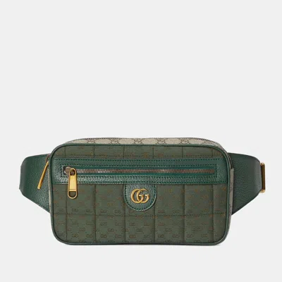 Pre-owned Gucci Double G Green/beige Gg Supreme Canvas And Leather Belt Bag