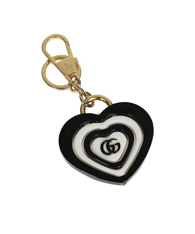 Gucci Double G Heart-shaped Key Chain In Black