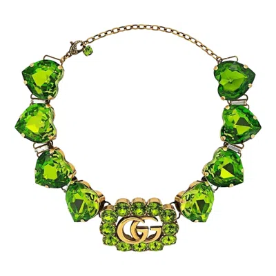 Pre-owned Gucci Double G Heart-crystal Necklace In Multi