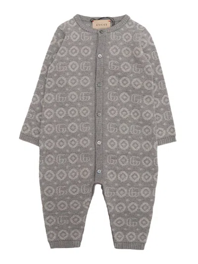 Gucci Babies' Double G-intarsia Long-sleeved Romper In Grey