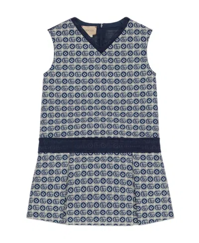 Gucci Double G Jacquard Pleated Dress In Gray