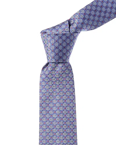 Gucci Double G Jacquard Silk Tie In Purple