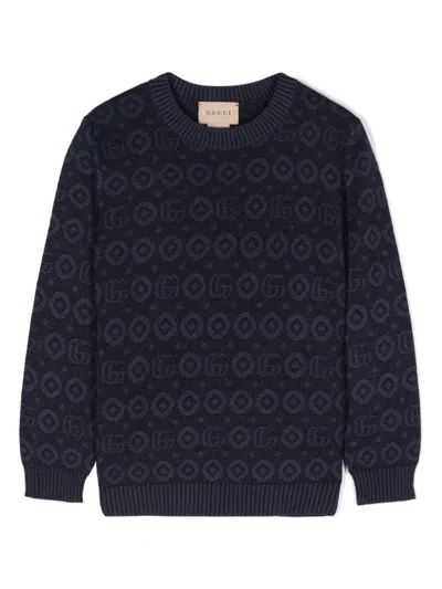 Gucci Kids' Double G-jacquard Sweater In Blue