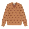 Gucci Double G Jacquard Wool V-neck Sweater 'camel Brown'