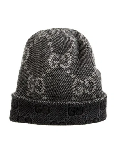 Pre-owned Gucci Double G Knit Wool Beanie W/ Tags In Gray