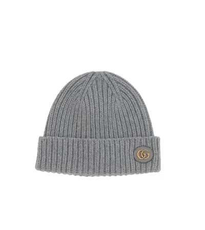 Gucci Double G Knitted Beanie In Grey