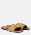Gucci Double G Leather And Raffia Slides