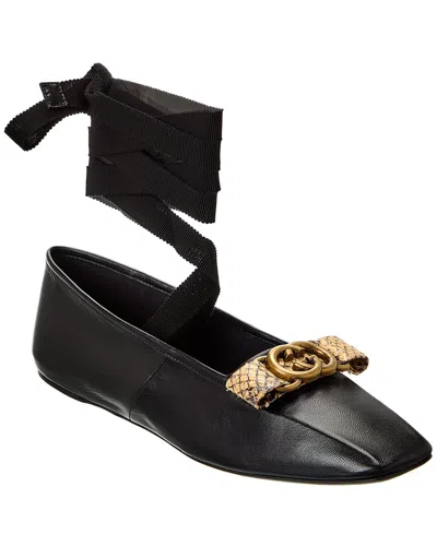 Gucci Double G Leather Ballet Flat In Black