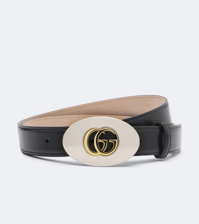 Gucci Double G Leather Belt In Black