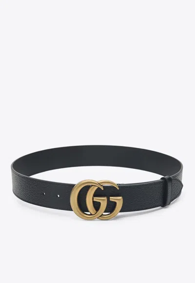 Gucci Black Belt With Double G Buckle In Blue