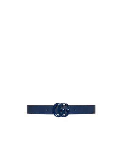 Gucci Double G Leather Belt In Blue