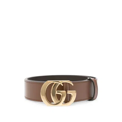 Gucci Double G Leather Belt In Brown