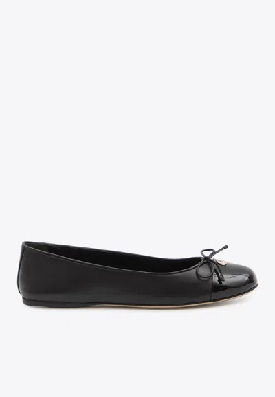 Gucci Double G Leather Bow Ballet Flats In Black