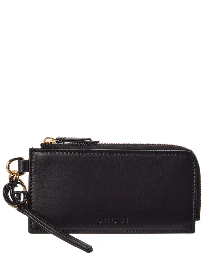 Gucci Double G Leather Card Case In Black