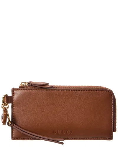 Gucci Double G Leather Card Case In Brown