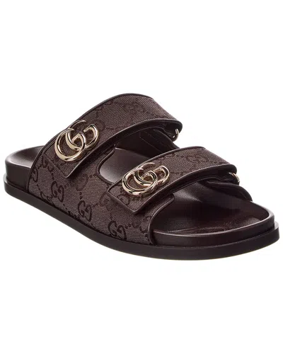 Gucci Double G Leather Flat Sandal In Burgundy