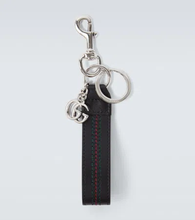 Gucci Double G Leather Keychain In Brown
