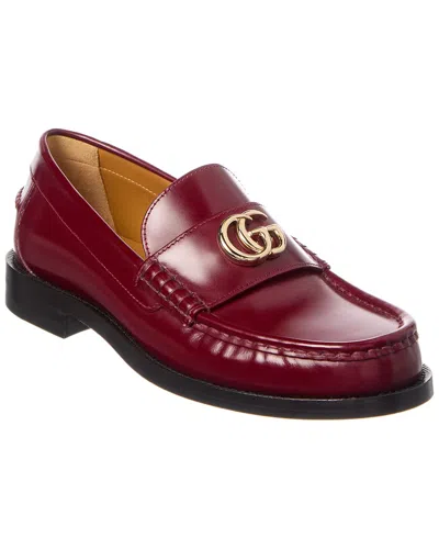 Gucci Double G Leather Loafer In Red