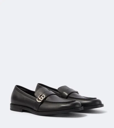 Gucci Double G Leather Loafers In Black