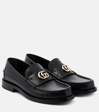 Gucci Double G Leather Loafers In Black