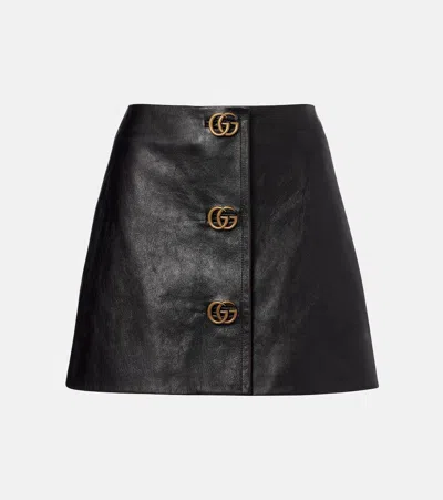 Gucci Double G Leather Miniskirt In Blue