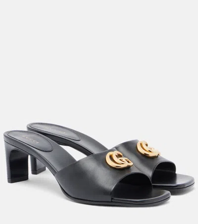 Gucci Double G Leather Mules In Black
