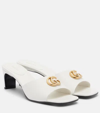Gucci Double G Leather Mules In White