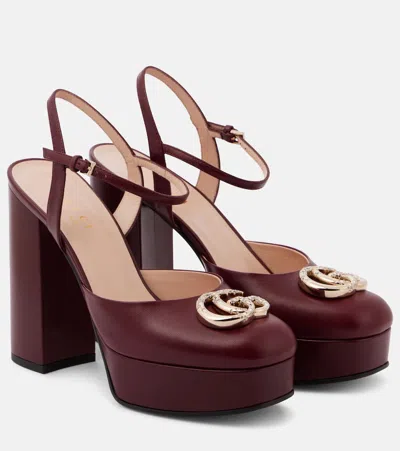Gucci Double G Leather Platform Pumps In Burgundy