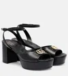 Gucci Double G Leather Platform Sandals In Black