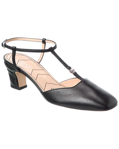 Gucci Double G Leather Pump In Black