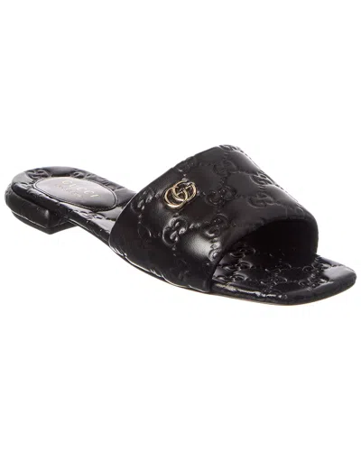Gucci Double G Leather Sandal In Black