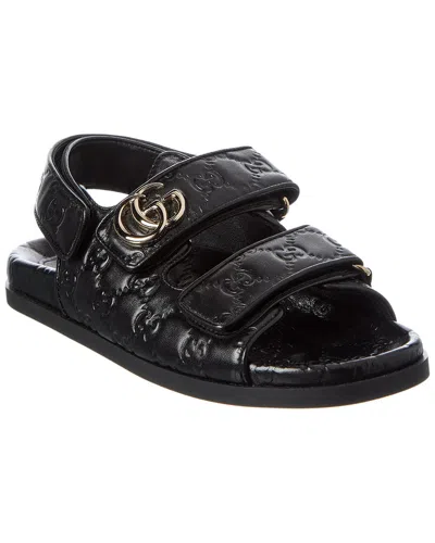 Gucci Double G Leather Sandal In Black