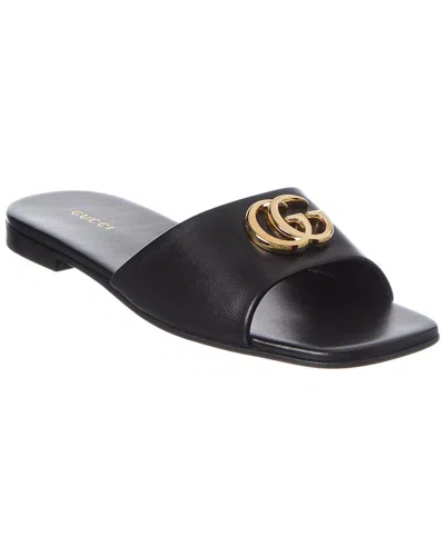 Gucci Black Nappa Leather Double G Slides