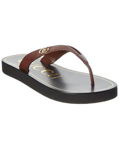Gucci Double G Leather Sandal In Black