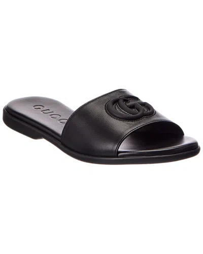 Gucci Flat Sole Open Toe Summer Slides In Black