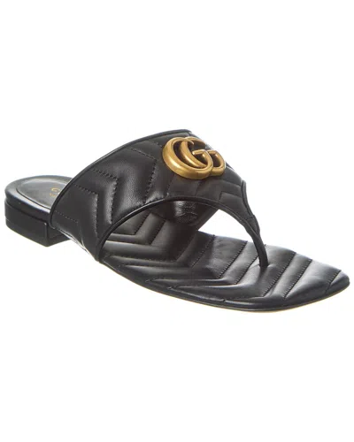 Gucci Double G Leather Sandal In Black
