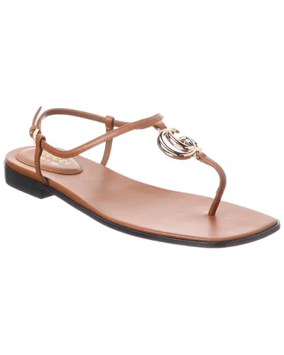 Gucci Double G Leather Sandal In Brown