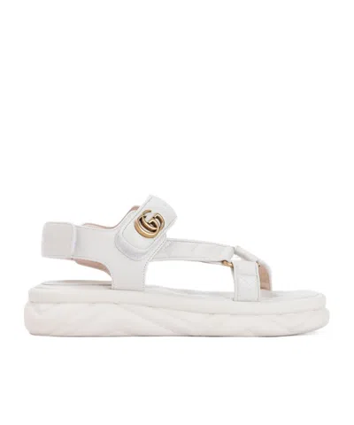 Gucci Double-g Leather Sandals In White