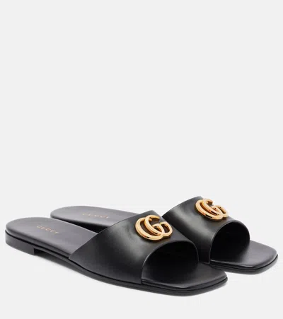 Gucci Double G Leather Slides In Black